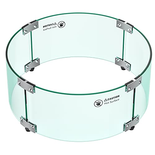 Skyflame 17" Round Fire Pit Glass Wind Guard, Clear Tempered Glass Flame Shield For Outdoor Propane/Natural Gas Fire Pit/Table #TOP18