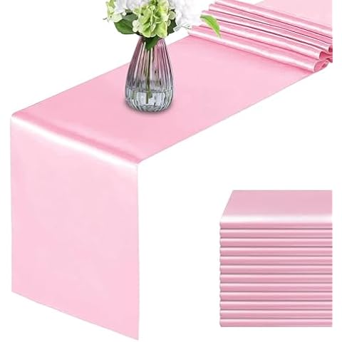 TCBETO Pink Table Runner 12" x 108" Pack of 12 Satin Silk Fabric Silky and Lustrous Table Runners for Birthday Wedding Bridal Shower Christmas Easter Valentine’s Day Cover