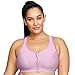 Glamorise Full Figure Plus Size Zip Up Front-Closure Sports Bra Wirefree #9266 Lavender