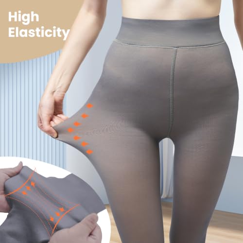 Image of X-CHENG Women Fleece Lined Tights Fake Translucent Sheer Thermal Tights