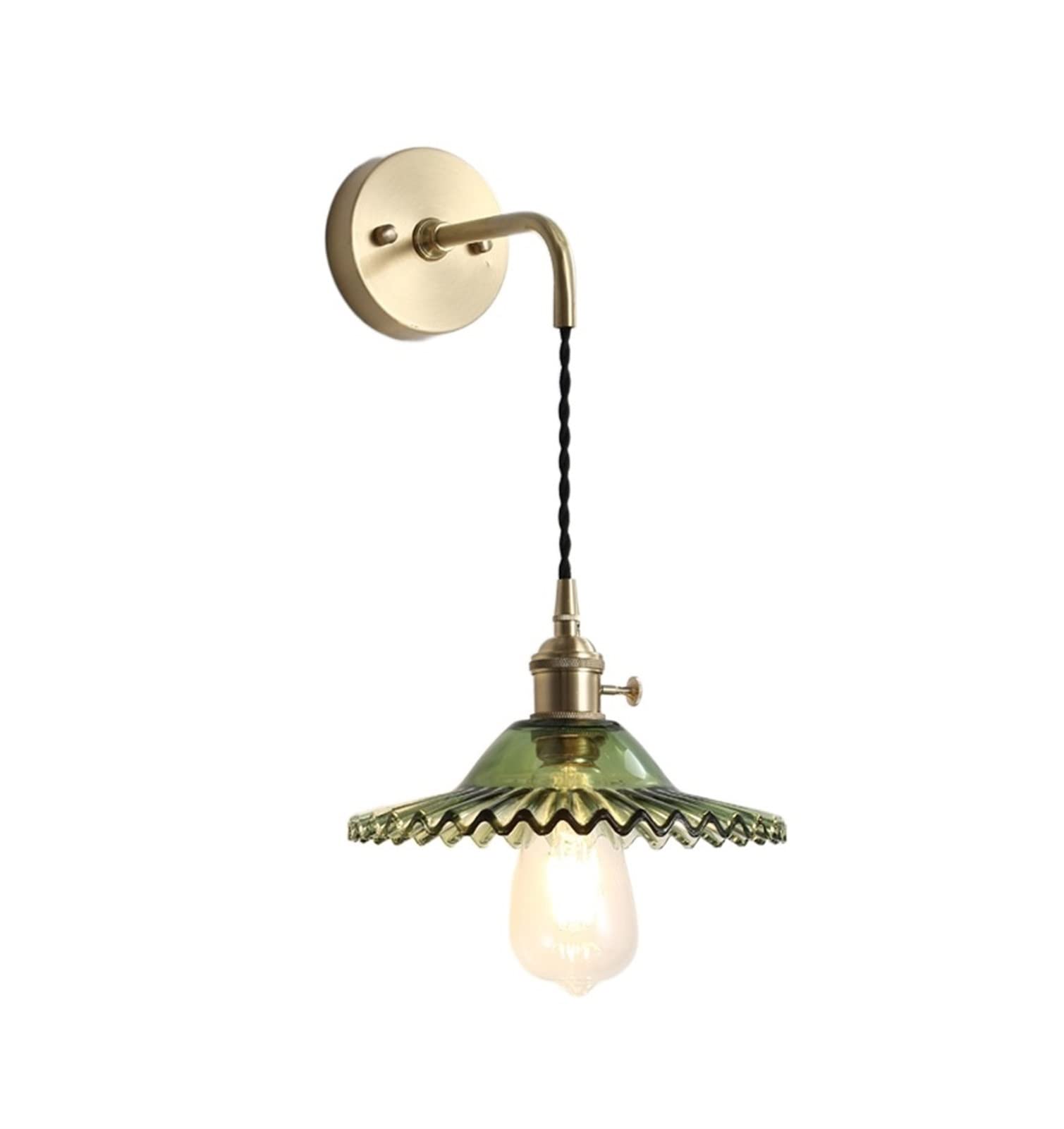 HPTHLY Wall Mounted Light 1-Light Nordic Glass Bedroom Bedside Wall Light Loft Retro Brass Metal Hanging Wire Adjustable Metal Wall Sconce Lamp Creative E27
