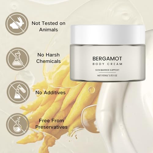 Bergamot Body Cream, Bergamot Body Lotion for Dry Skin, Organic Body Moisturiser with Almond Oil & Argan Oil, Scented Lotion for Women & Men, Hydrating, Skin Barrier Repair, Vegan, Cruelty Free - Image 5