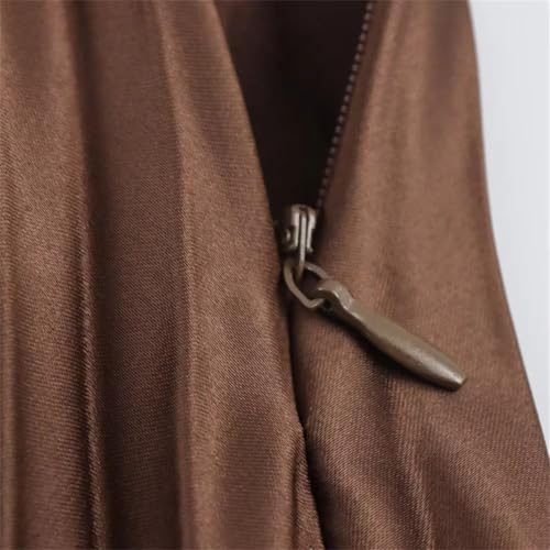 Mid Waist Pleated A-Line Skirt Solid Color Loose Fit Casual Women Fashion Skirt4