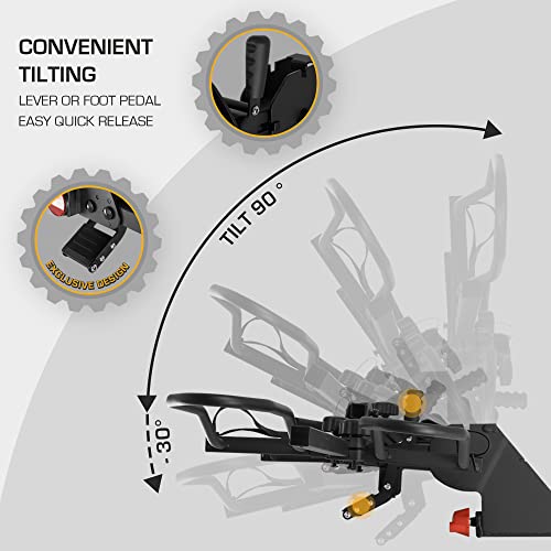 Arksen 2" Hitch Mounted Foldable Rack Quick Release Handle Smart Tilting 2-Bike Platform Style Carrier For Standard, Fat Tire, And Electric Bicycles -150 Lbs Heavy Weight Capacity #TOP1