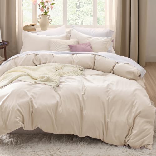 Image of Bedsure Prewashed Duvet Cover King, Cotton-Like Soft Bedding Set, Cream | Ultra Soft, Relaxed Texture, 104 inchx90 inch Breathable Comfort, Hidden Zipper, 8 Corner Ties, Easy Care, OEKO-TEX, Year-Round Use