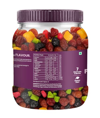 Image of Livyor 7 in 1 Dried Fruits and Berry Mix for eating - 400g | Good Source of Fibre | Dried Cranberries | Pineapple | Pamelo | Papaya | Blueberries | Strawberries | Mango | Fruits & Berry Blast | Berries dry fruits | Berries fresh | Pack of 1