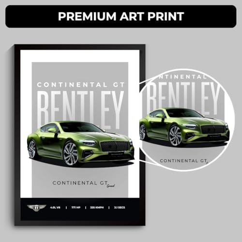 Image of Bentley Continental GT Poster | Framed Bentley A4 Sized (31 x 23 cm) | Continental GT Car Poster for Wall, Gift for Boys, Luxury Frames | Dream Car Posters for Wall, Bedroom, Hostel, Study Area, Hostel