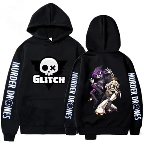 BTAISYDE Murder-Drones Hoodie Harajuku Style Pullover Vintage Unisex Sweatshirt Side Seam Pockets (Black 7 L)