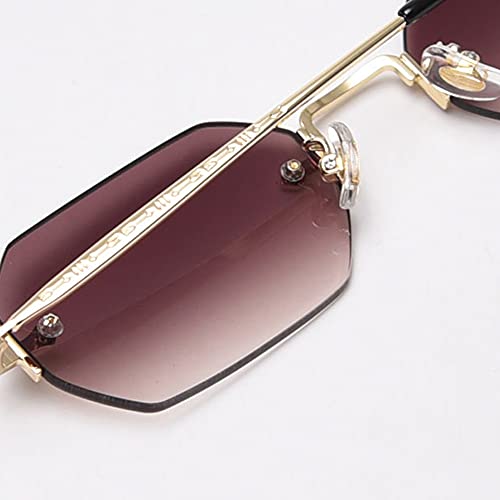 kachawoo Men Rectangle Sunglasses Rimless Octagonal Small Glasses Women Metal Blue Brown4