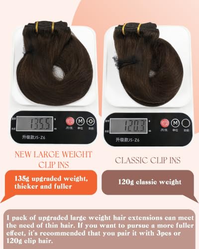 Image of Sunny Hair Clip in Hair Extensions Real Human Hair 16 Inch 135g Remy Extensions Brown for Women Thick Natural Hair for Volume and Length