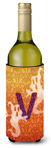 Caroline's Treasures CJ1040-VLITERK Halloween Ghost Letter Wine Bottle Hugger Bottle Cooler Sleeve Hugger Machine Washable Collapsible Insulator Beverage Insulated Holder