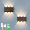 2 Pcs LED Magnetic Wall Sconce Lights,5000mAh Wireless Bedside Wall Light USB Rechargeable Reading Wall Lamp,3 Lighting Colors And Dimmable Battery Operated Wall Sconces (Walnut color, 2 pcs)