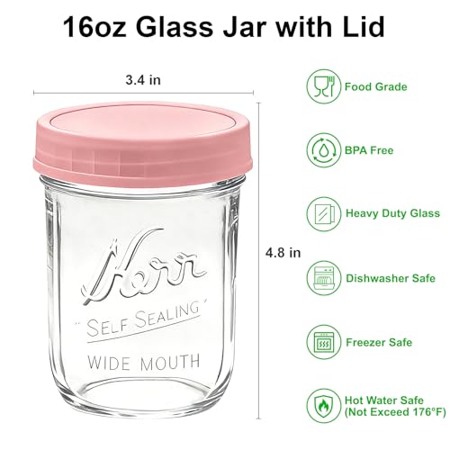 Image of Mason Jars, 16 oz Overnight Oats Containers with Lids, Glass Jars with Lid | 4 Pack Mason Jars with Lids, Leakproof Overnight Oats Jars, Glass Food Storage Containers for Meal Prep, Yogurt, Chia Pudding