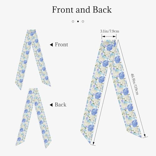Neck Scarves, Kerchief Neckerchief Headband, Women's Fashion Scarf,Flowers Hydrangea White Navy Blue Gradient2