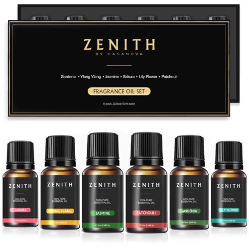ZENITH® - Juego De 6 Aceites Esenciales Para Humidificador 10ml Aromaterapia Natural Pack Aromas Bio Difusor Perfumes Puros Hogar Velas Esencias Jazmin Gardenia Ylang Ylang Sakura (Pack de 6, Floral)