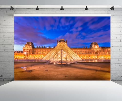 chnywork 7x5ft French Paris Backdrop Louvre Museum with Louvre Pyramid at Evening Background Popular Tourist Destinations for Europe Travel Adults Wedding Portraits Photo Studio Props by CHNYWORK - Used condition - Image 2