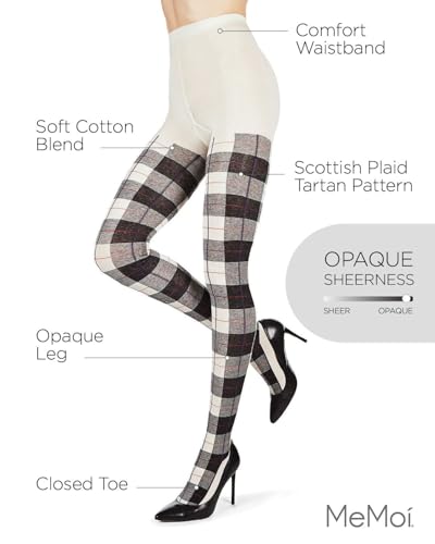 Image of MeMoi Scottish Plaid Tartan Sweater Tights, Warm Opaque Winter Tights