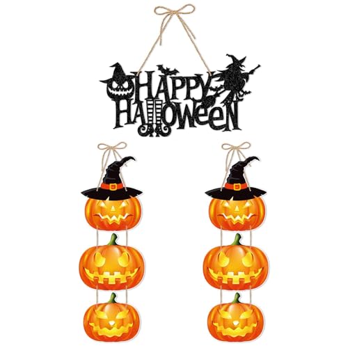 Happy Halloween and Pumpkin Door Sign Paper Hanging Decorations for Halloween Party Home Front-Porch Door Hanger Indoor Decorations