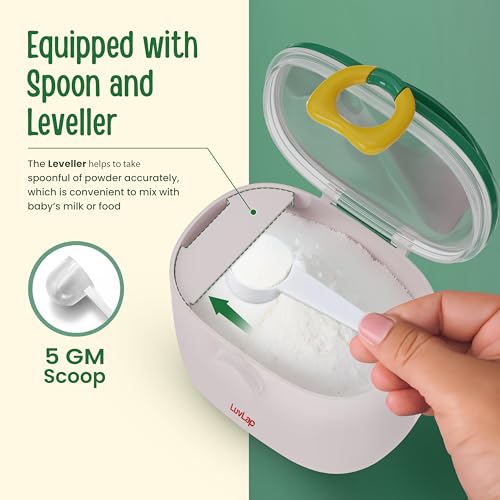 Image of LuvLap Portable Milk Powder Container Green 500ML, Baby Food Container with Spoon, Non-Toxic BPA Free Kids Milk Powder Box with Handle, Anti-Leak Silicone Baby Food Container for Travelling, Green