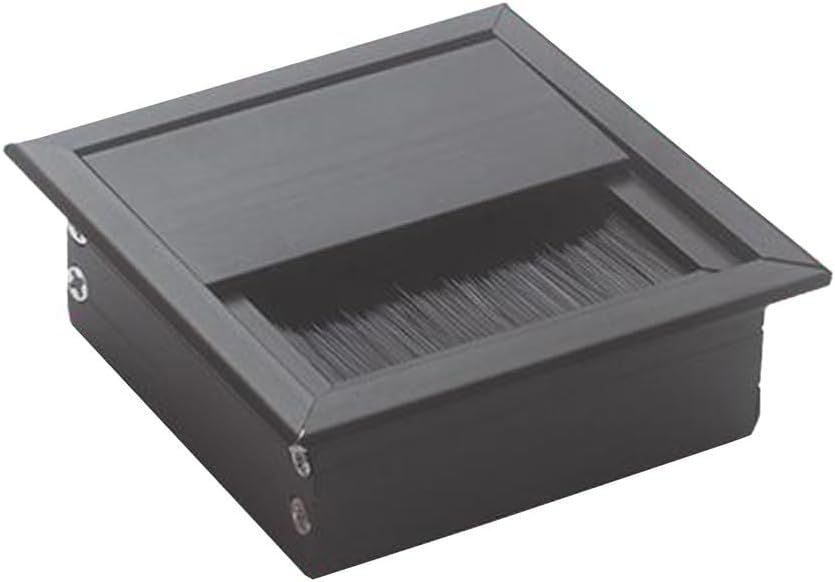 Aluminum Alloy Desk Cable Grommet 80mm Square Brush Cable Organizer Office Cord Management Insert Tabletop Wire Pass Through Black Silver(Black)