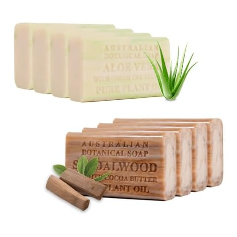 Australian Botanical Soap Bars, 4 Sandalwood + 4 Aloe, Pure Plant Oil, 6.8 Ounce, 187 g, Pack of 8 Cover