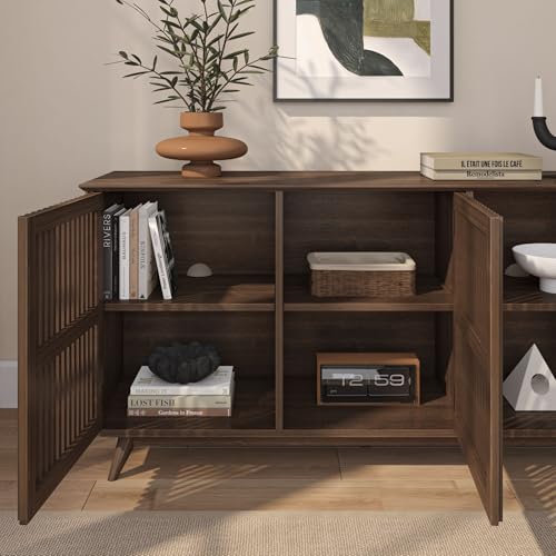 Plank+Beam Mid-Century Modern Wood TV Stand, Three Door Solid Wood Entertainment Console with Storage, 59" L x 16" W x 30" H, Walnut by Plank+Beam - Image 5