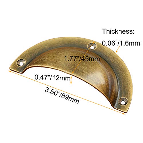 Tiazza 4Pcs Antique Brass Cup Shell Drawer Pulls Bedside Cupboard Wardrobe Vintage Handle, Antique Bronze - Image 3