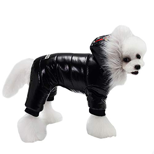 Muyaopet Waterproof Pet Clothes For Dog Winter Warm Dog Jacket Coat Dog Hooded Jumpsuit Snowsuit (M, Black) #TOP1