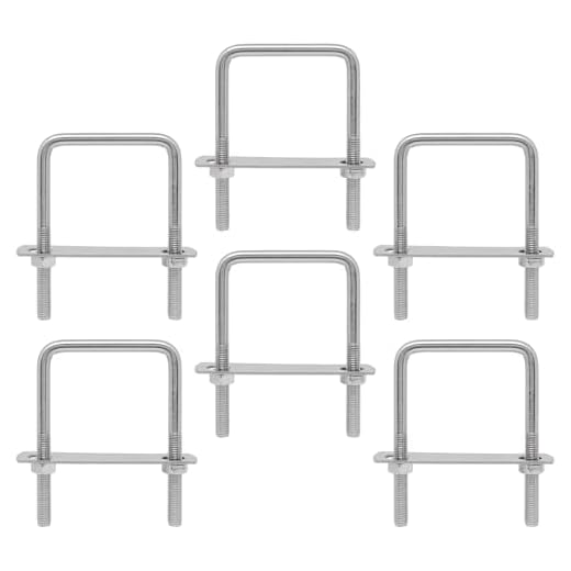 BENLIUDH U Bolts 2.36 Inch (60mm) Wide, 100mm Length M8 Stainless Steel Square Tube Clamps with Nut and Plate (6 Set)