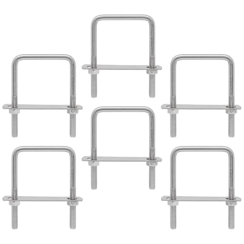 U Bolts 2.36 Inch (60mm) Wide, 100mm Length M8 Stainless Steel Square Tube Clamps with Nut and Plate (6 Set)