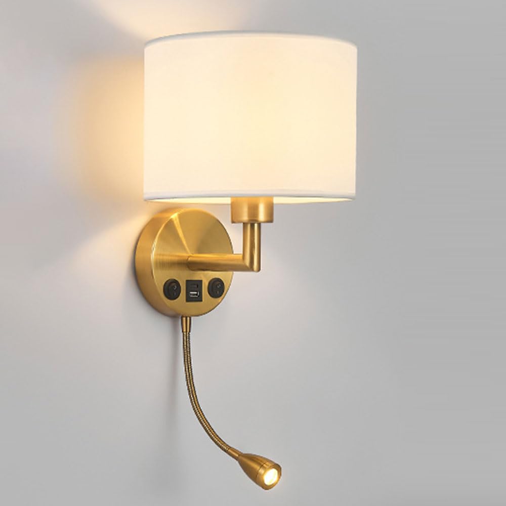 KBUUKYYXouy Spotlight Fabric Lampshade Wall Sconces Light - Modern Indoor Wall Lamp with Button Switch for Living Room Bedroom Dining Room Bathroom Dresser(White Lampshade)