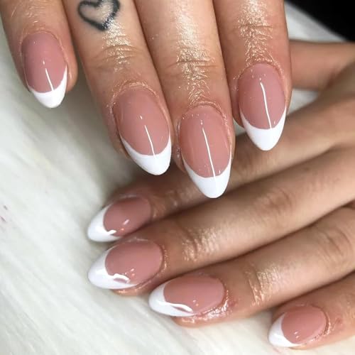Image of 9 Color Press On Nails Fake Nail 216 Pcs, French tip press-on nails, Press on Nail, Artificial Nail Extensions Combo in Multicoloured, Full Cover Glossy Nude False Acrylic Nails for Women Girls (04, 216 count (Pack of 1))