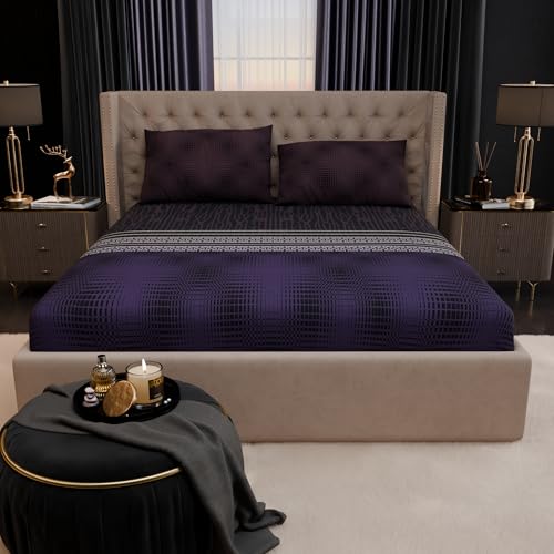 Image of Stoa Paris 100% Bamboo Cotton King Size Fitted Bedsheet with 2 Pillow Covers, 200TC Bedding Set, Breathable, All-Season Comfort, Home Decor, Imperial Grandeur - Amethyst Realm (182cmx198cm+30cm)