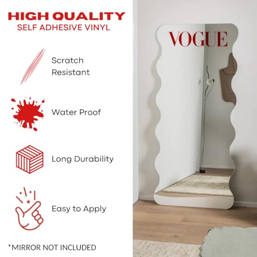 Image of Sticker for Glass & Mirrors| Minimal Vinyl Decal for Bedroom Bathroom & Cafe | Self-Adhesive Waterproof Quote Aesthetic Mirror Sticker | No Mirror Included (Vogue, Large, Transparent Red)