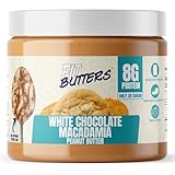 Fit Butters White Chocolate Macadamia Peanut Butter - Added Protein and Coconut Oil, Low Carb, Low Sugar, Complete Protein Dessert Flavored Nut Butter