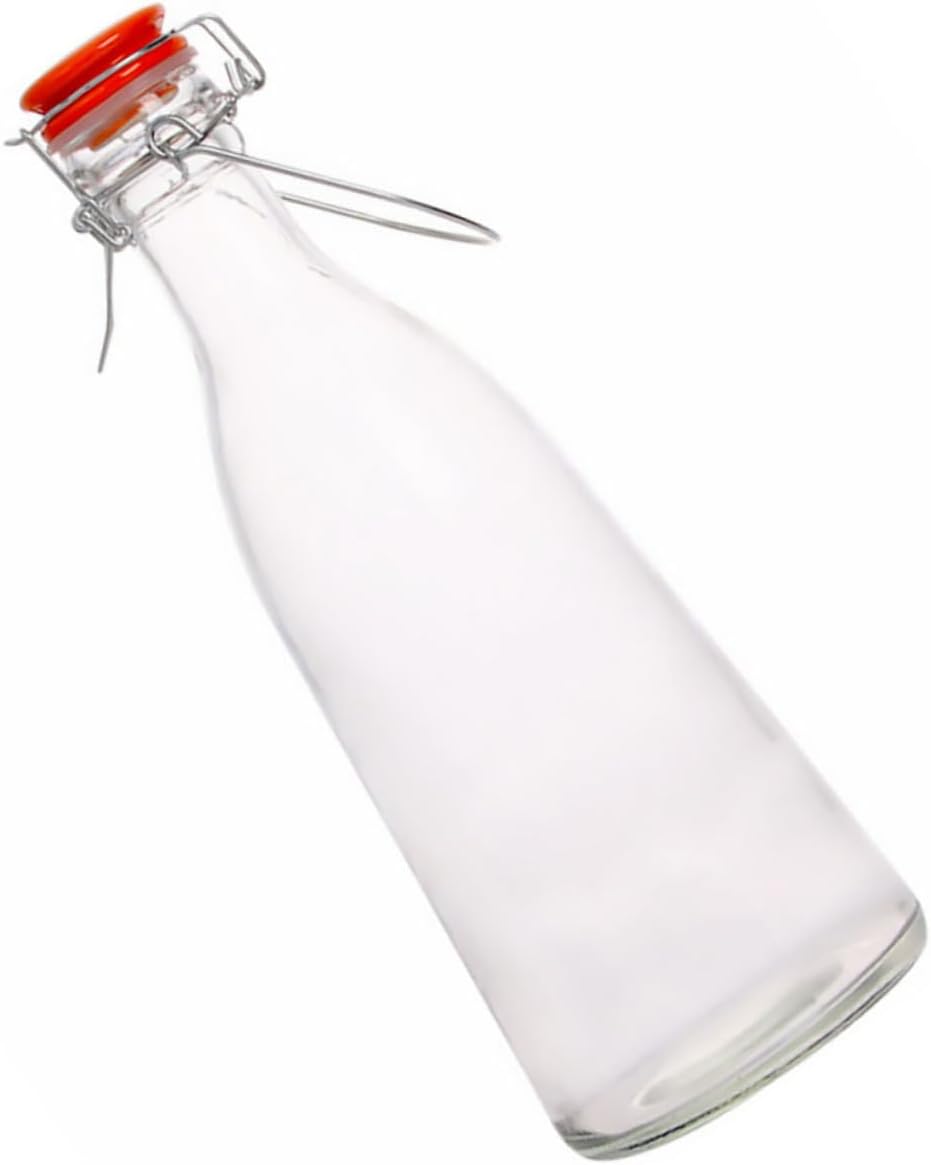 LABRIMP 1Pc Swing Glass Bottle Airtight Thick Glass Storage Bottle with Clasp for Juicing Water Beer Wine Leak Design for Freshness and Easy Serving