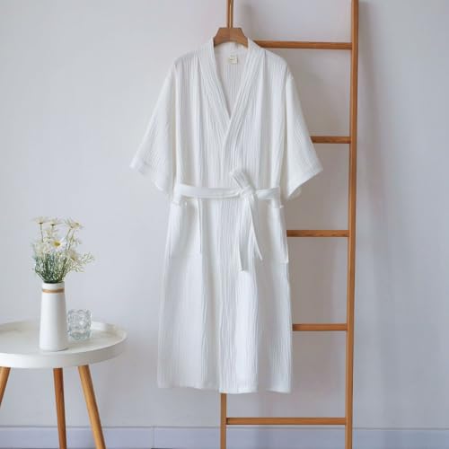 Japanese Kimono Pajamas for Women and Men, 100% Cotton Gauze Bathrobe, Mid-Length Lightweight Loungewear for Spring Summer2
