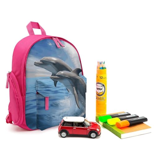 Two Dolphins Backpack Small Book Bag with Side Pocket, Lightweight Durable Backpack, Travel Rucksack, Pink-style3