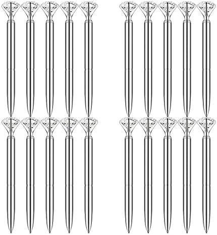 PASISIBICK 20 Silver Diamond Pens Cute Beautiful Ballpoint Pens for Women Wedding Coworkers Crystal Gifts(20 PCS)