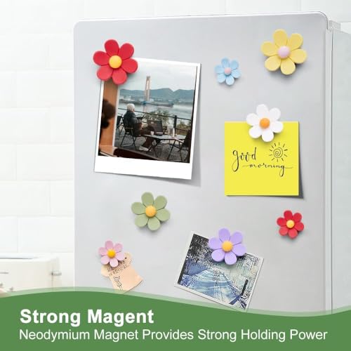 Image of LUVINA 3D Flower Magnets for Fridge, Strong Refrigerator Magnet, Colorful Adorable Decorations for Office, Kitchen Decor, Cute Desk Accessories, Multicolour(Pack of 6, Small*2+ Medium*2+ Large*2)
