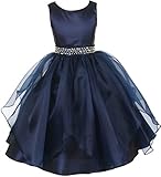 AkiDress Dazzling Stones Waist Taffeta Pageant Dress for Little Girl