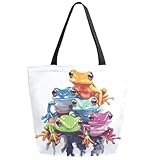ZzWwR Colors Frogs Fashion Design Extra Large Canvas Gym Shoulder Tote,Durable Reusable Daily Top Handle Bag for Mens Womens Yoga Weekender Picnic Beach Travel Market Shopping