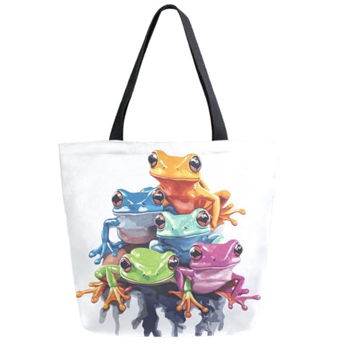 ZzWwR Colors Frogs Fashion Design Extra Large Canvas Gym Shoulder Tote,Durable Reusable Daily Top Handle Bag for Mens Womens Yoga Weekender Picnic Beach Travel Market Shopping