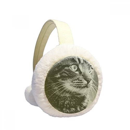 Orejeras de invierno de felpa con diseño de gato negro y blanco plegables