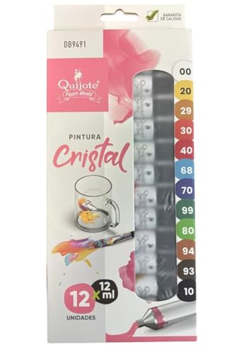 JYC CREATIVE Set de 12 Pinturas Acrílicas para Vidrio y Cristal con Pincel (12 Colores)