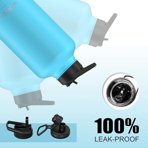 Image of 64oz Insulated Water Bottle (Cold for 48 Hrs),BPA Free&Leak Proof,Half Gallon Stainless Steel Water Flask,Water Jug with Straw Spout Lids for Gym,Hiking,Camping,Sky Blue