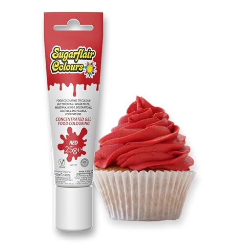 Sugarflair Essentials Red Food Colouring Gel 25g - Concentrated Gel Food Dye for Cake Decorating Buttercream Fondant Royal Icing - Vegan Kosher Bake-Stable