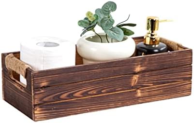 TIMRIS Rustic Wooden Box, Farmhouse Bathroom Decor Box, Wooden Toilet Paper Holder, Toilet Tank Basket, Decorative Storage Container Box (Rustic Brown)