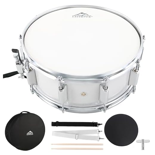 EASTROCK Snare Drum 14X5.5 Inches for Student Beginners with Gig Bag, Drumsticks, Drum Keys, Coated Material Drum Head, Off-white