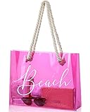 Sweetude Clear Beach Tote Bag Transparent Plastic PVC Women's Large Tote Waterproof Stadium Bags for Girl Summer Pool Party(Pink)